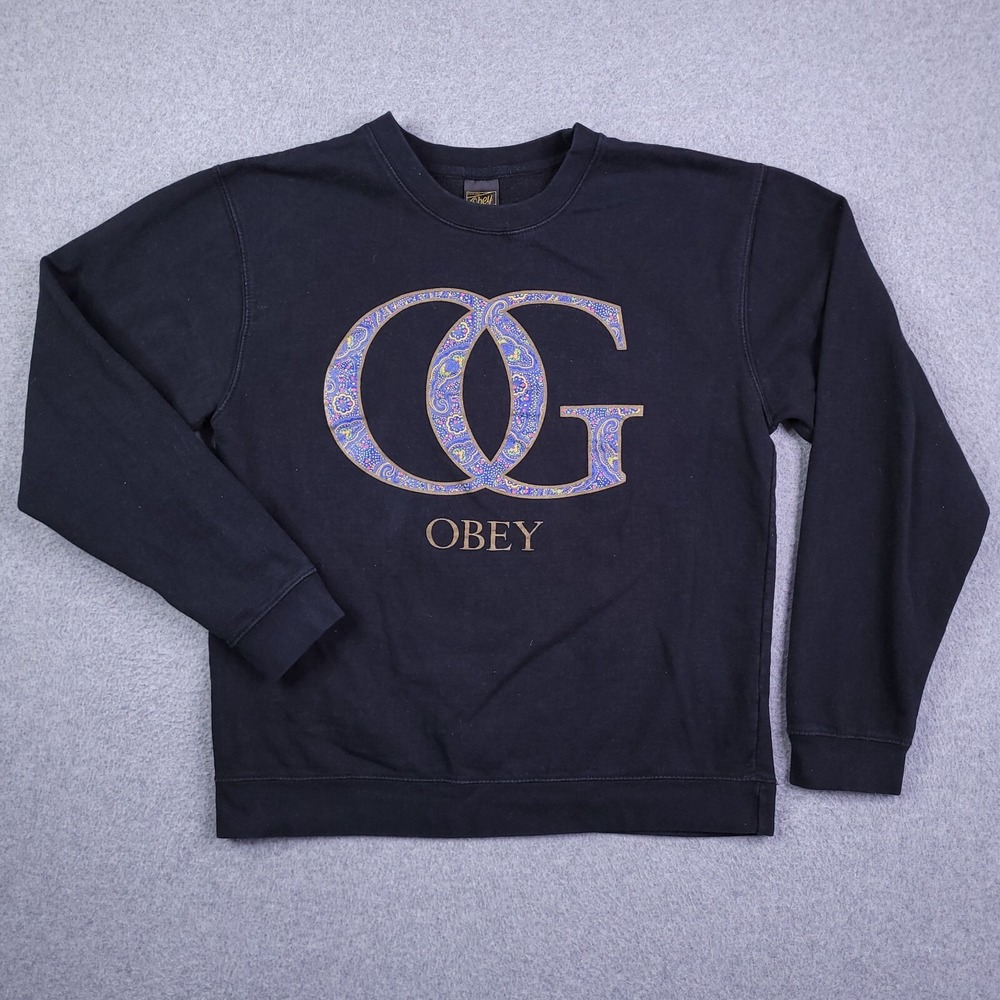 OBEY Sweatshirt Medium OG Spellout Pullover Black Mens